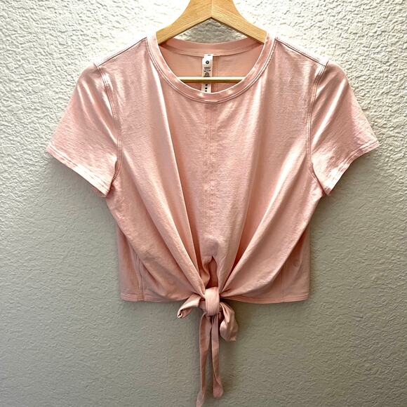 lululemon Soft Pima Cotton Tie Front Cropped Tee Pink Size 6 Stretch Athleisure - Picture 2 of 6